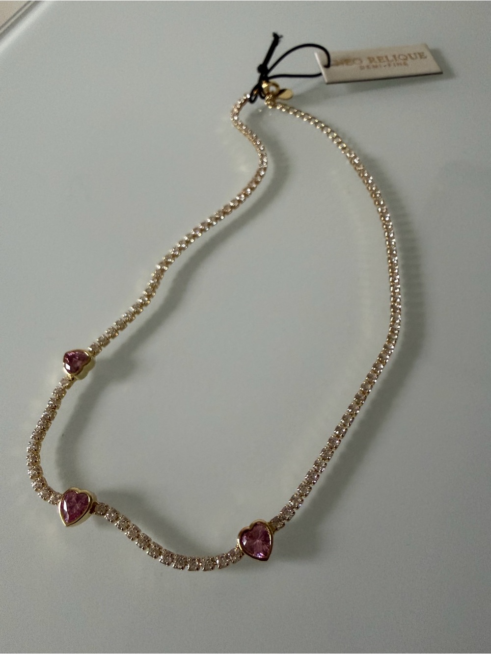 Pink Heart pave gold necklace